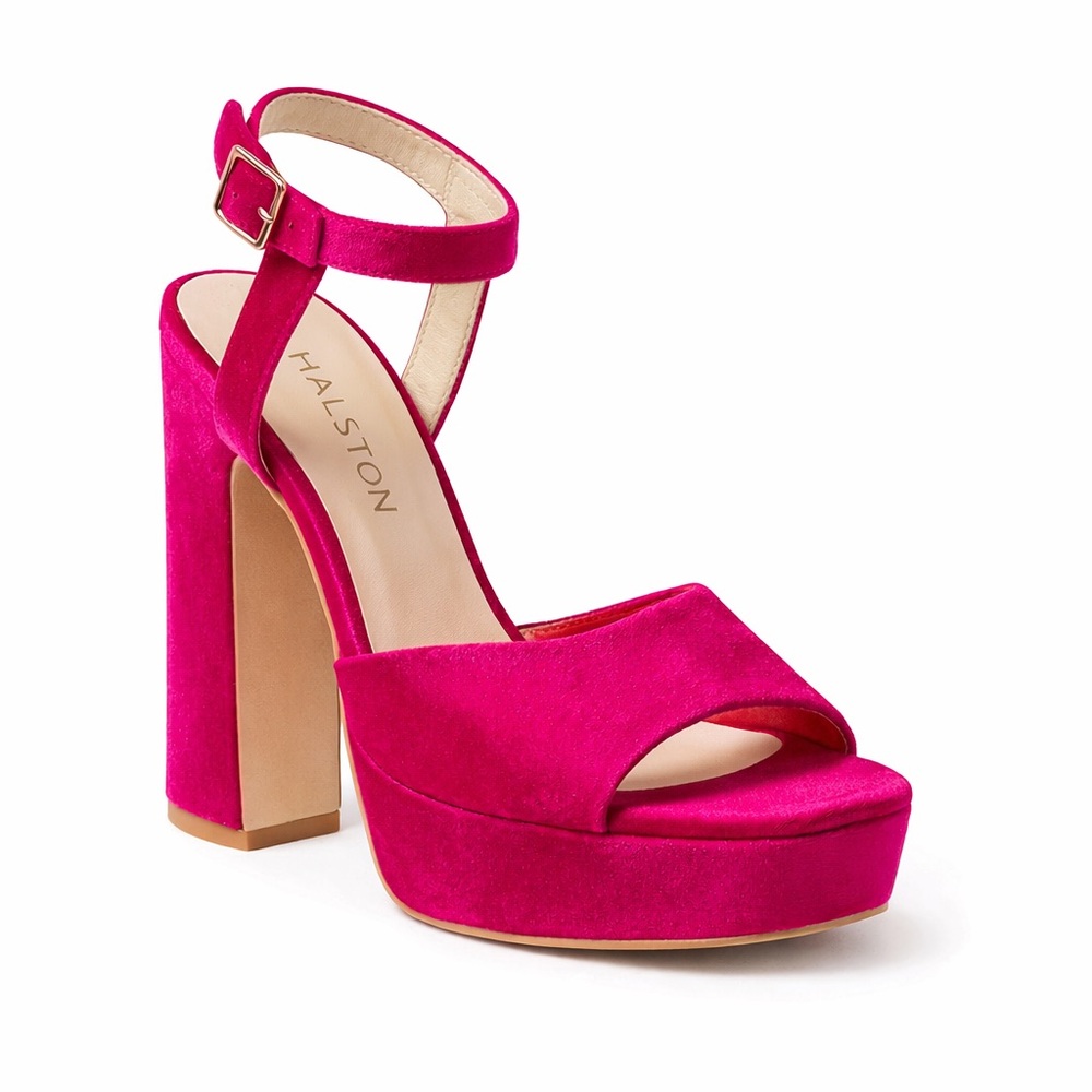 Halston Hot Pink Velvet Platform Heels Size 6.5 NIB